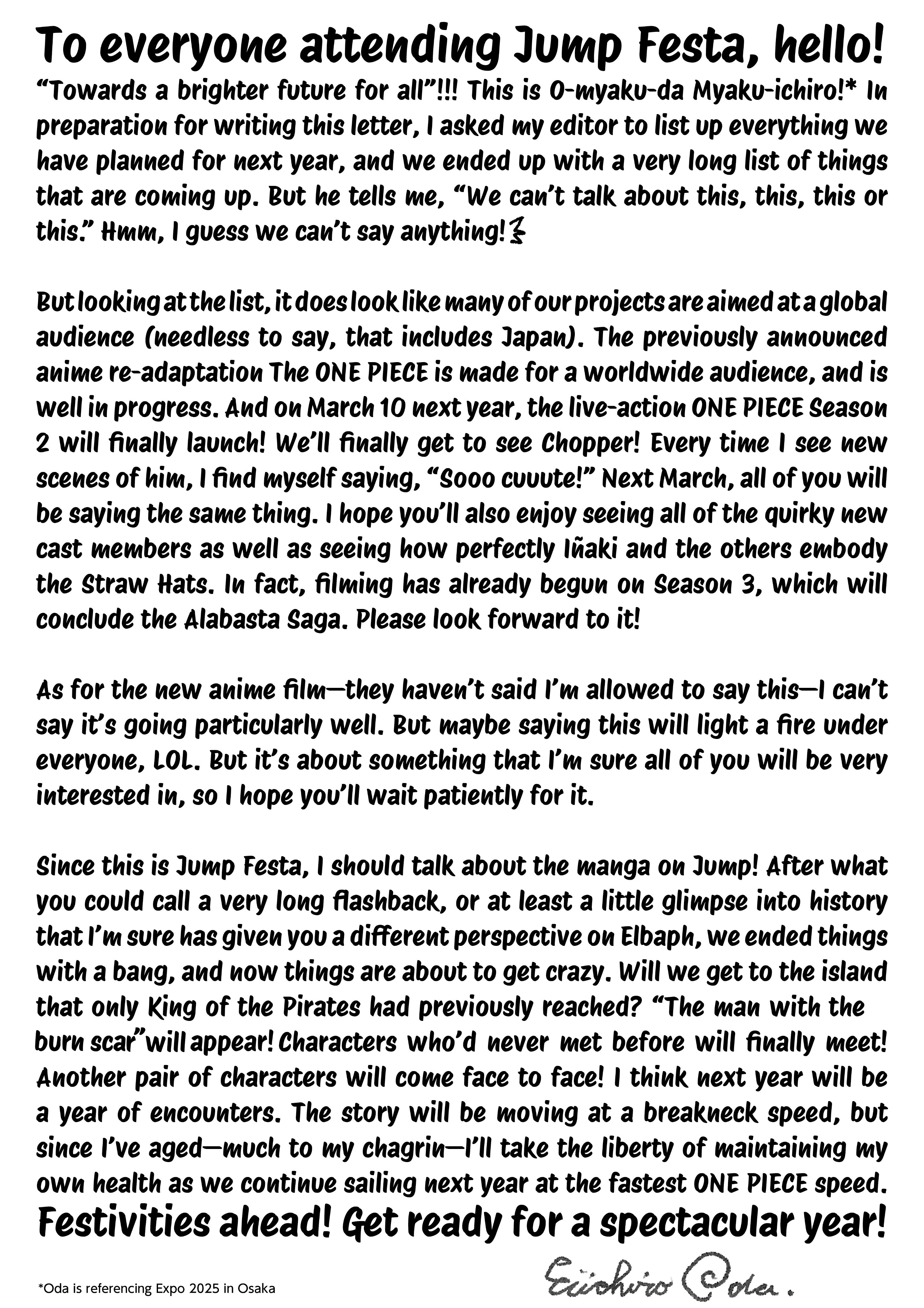 Oda's Game-Changing Jump Festa Announcement: One Piece Enters Its Final Countdown